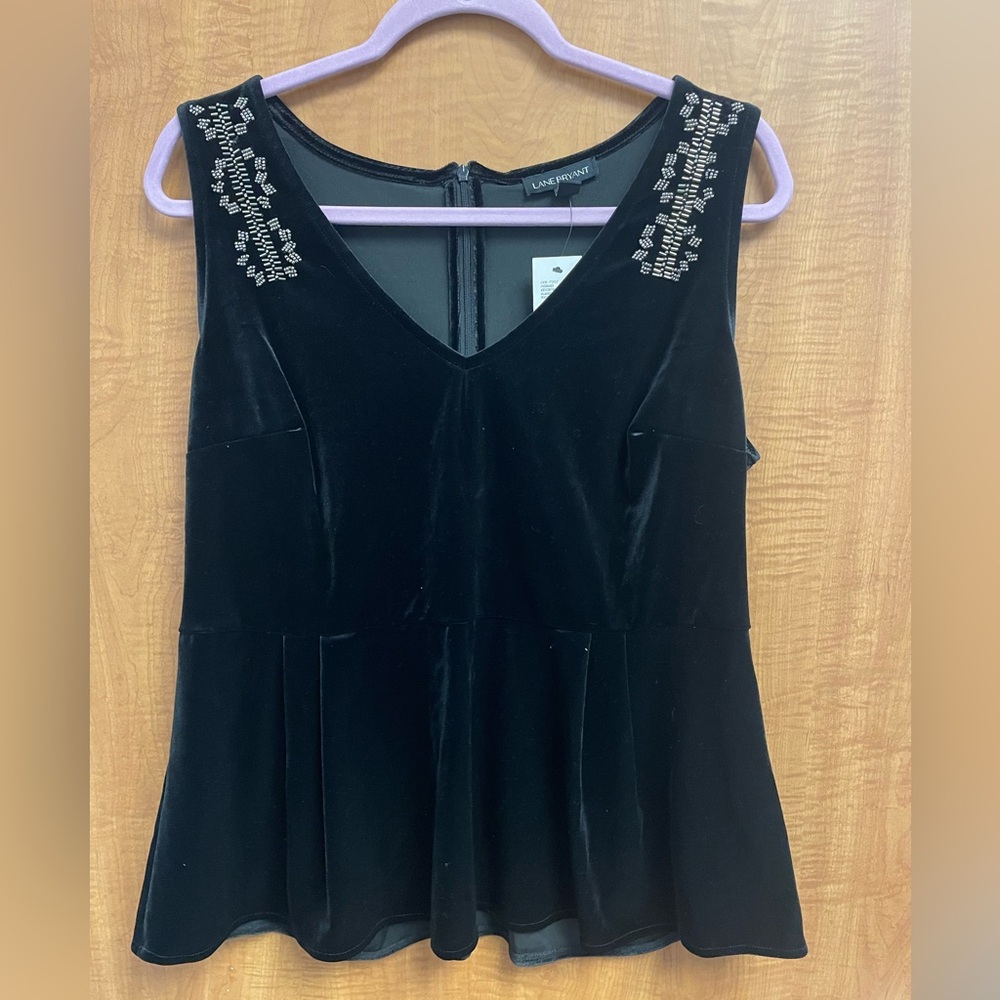 Lane Bryant Black Velvet Embellished Blouse